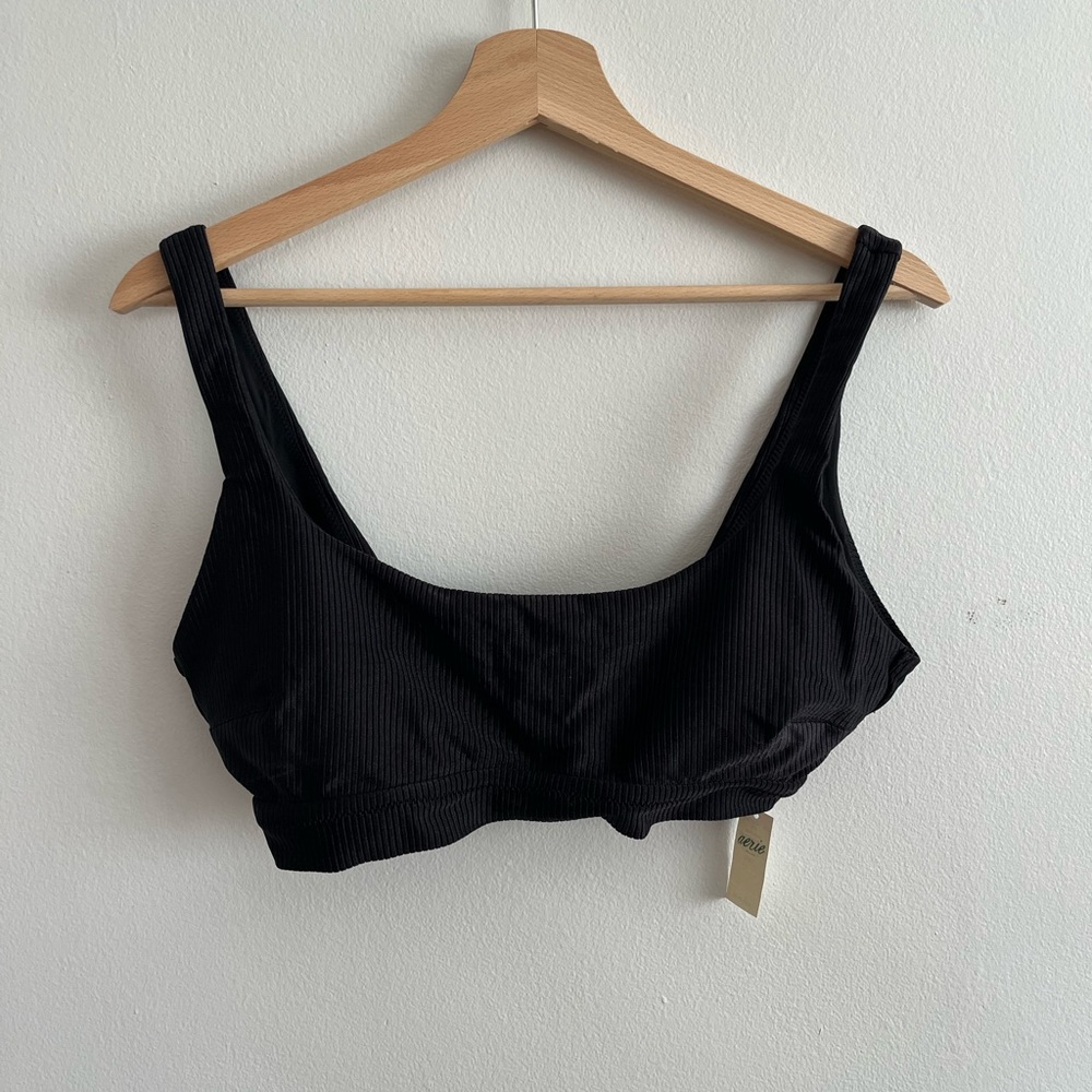 Black Ribbed Low Back Bikini Top - Picture 2 of 4